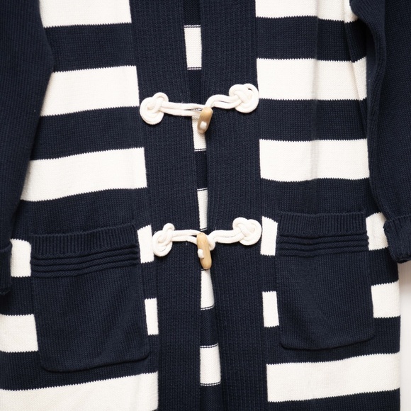 Talbots Navy And White Stripe Full Length Sweater Jacket NEW!! Orig $198! - Picture 2 of 5